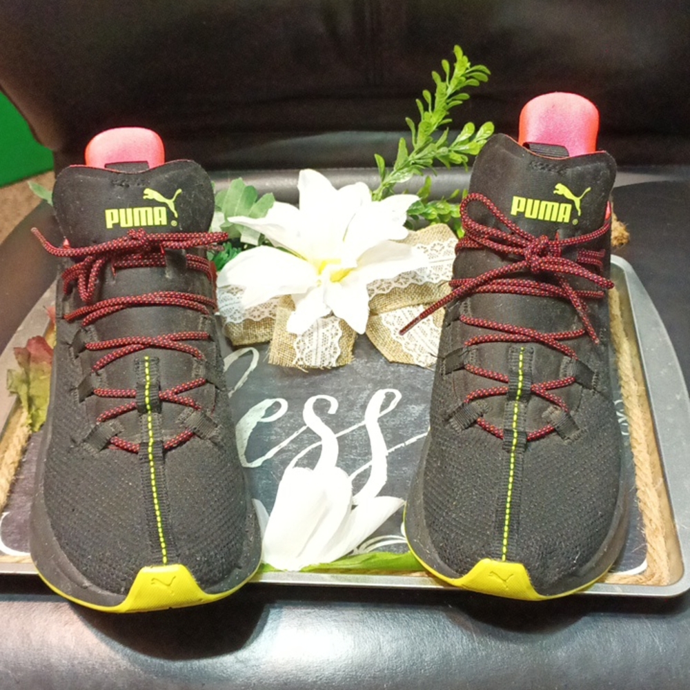 Puma us women's size 7 black,pink, teal green, yellow and neon green
